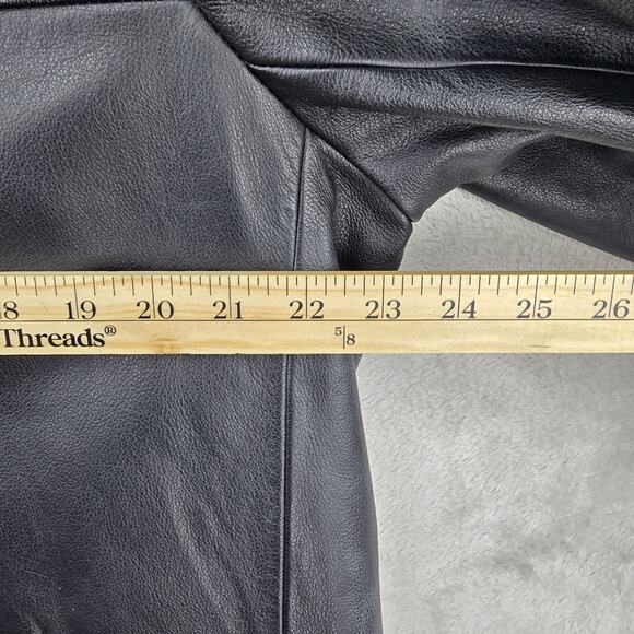 Vintage Gap Leather Jacket Mens Medium Black Peacoat Overcoat Y2K Quilted Lined - Picture 13 of 14